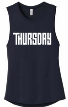 Load image into Gallery viewer, Muscle tee with white &quot;Thursday&quot; printed on it from Sontans.
