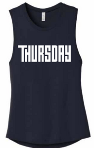 Muscle tee with white "Thursday" printed on it from Sontans.